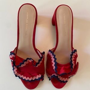 Loeffler Randal Vera Ruffle Suede Slide Sandals